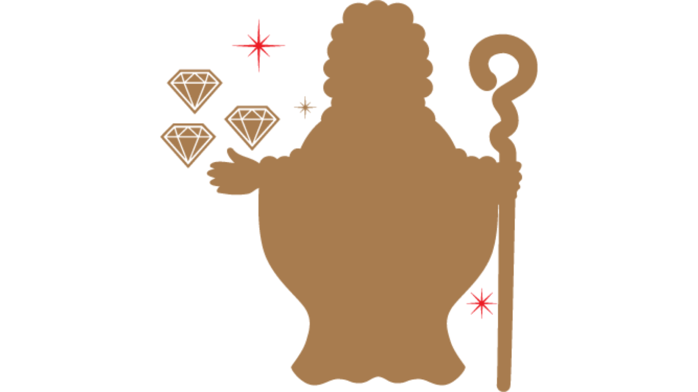 Robed man displaying three jewels